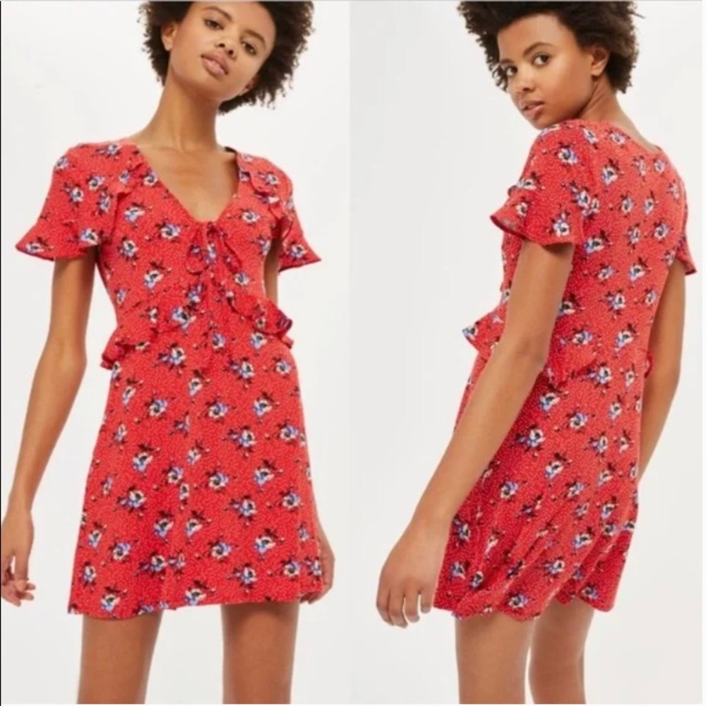 Topshop Red Floral Mini Dress